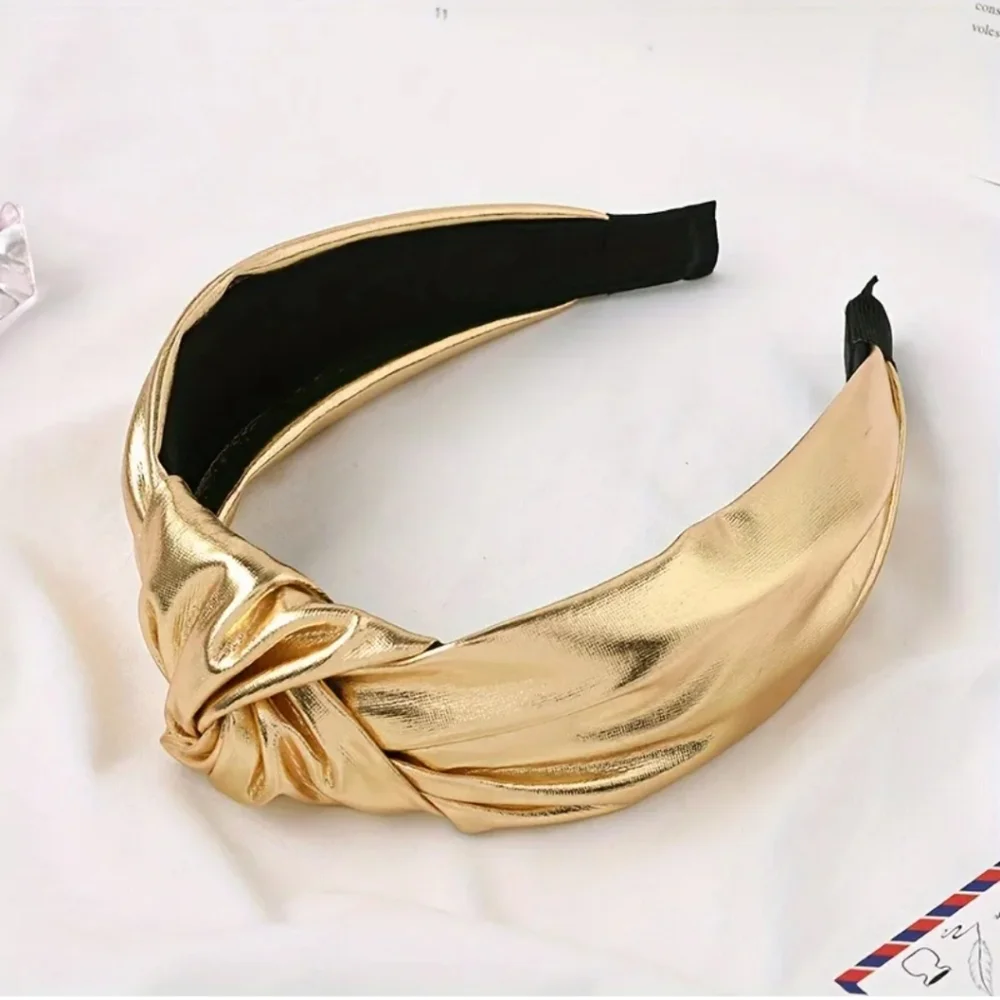 Women's Cross Knot Headband, Metallic Gold